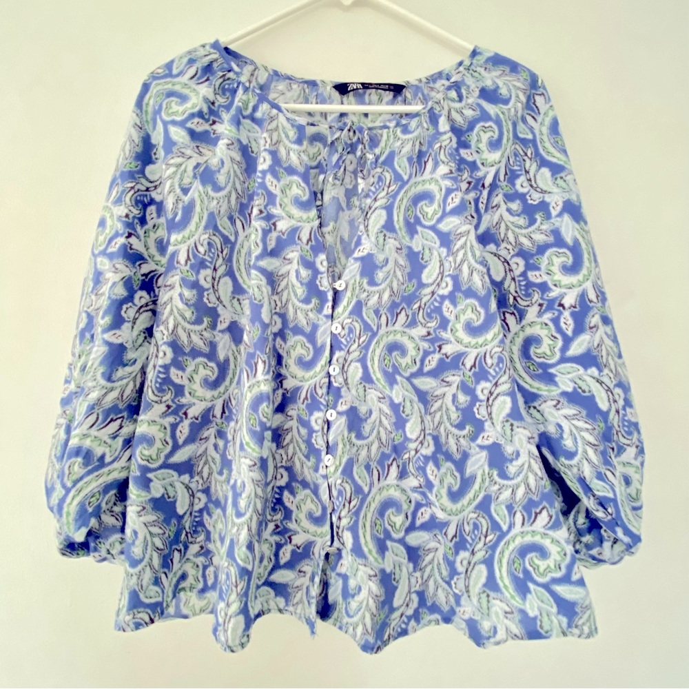 ZARA Purple Paisley Button Down Blouse Size L
